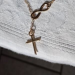 Gold Tone Infinity Cross Necklace